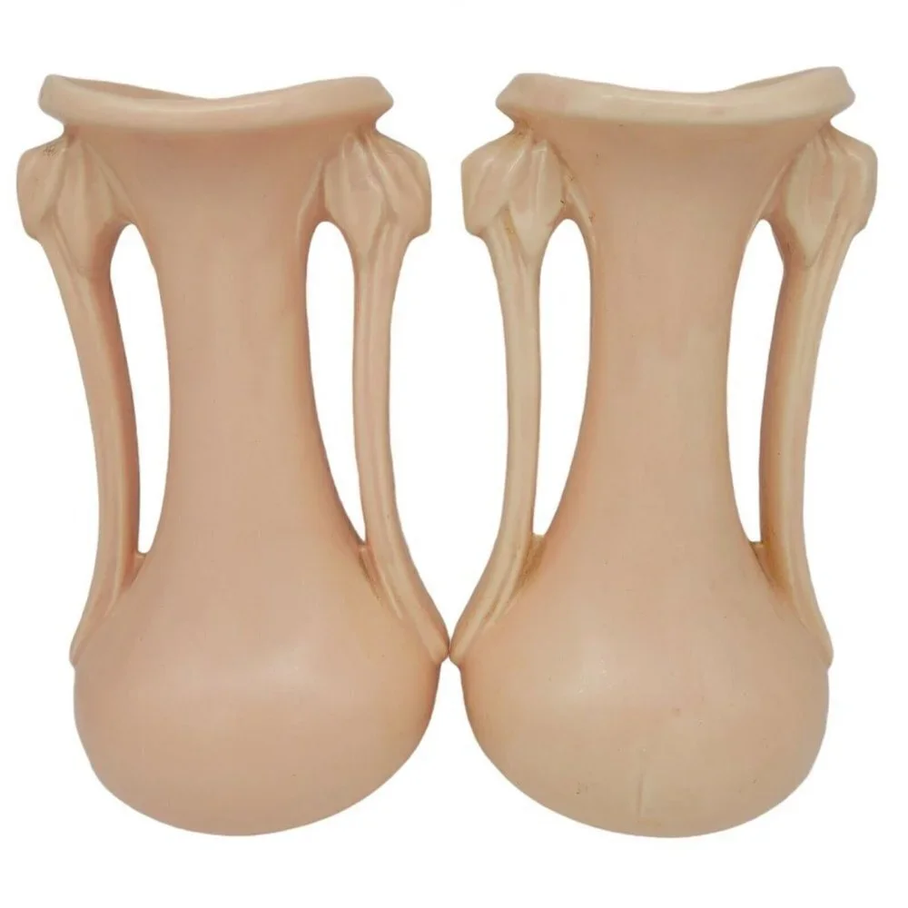 Vintage McCoy Pair Art Deco Vases 1940's Salmon Color READ Full DESCRIPTION